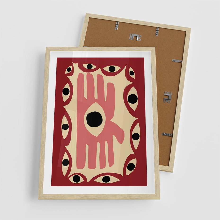 Plakat w ramie 50x70 - Migotliwe Kształty - abstrakcyjny obraz, boho styl - rama drewno