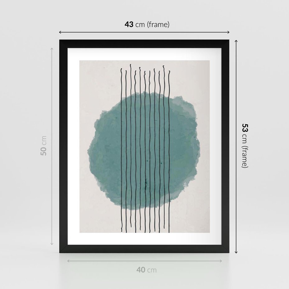 Plakat w ramie 40x50 - Podróżne Inspiracje - abstrakcyjna akwarelowa plama, nieregularne kreski - rama czarna