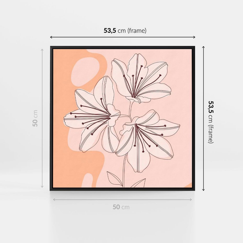 Obraz w ramie 50x50 - Kwiatowa Harmonia - minimalistyczny plakat, pudrowe kwiaty - rama czarna