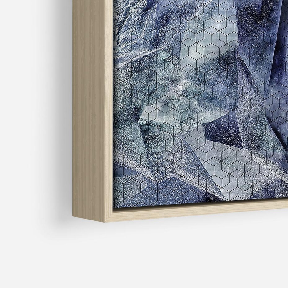 Obraz w ramie 50x50 - Melodia mgieł i marzeń - abstrakcja w kolorze granatu, przypominająca górę lodową - rama drewno