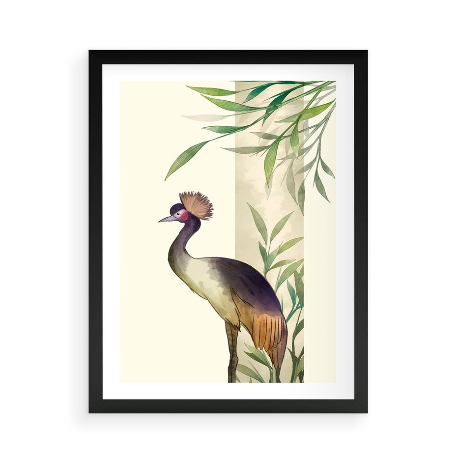 Plakat w ramie 50x70 - Kwiatowa Ekspresja - japońska sztuka, ptak - rama czarna