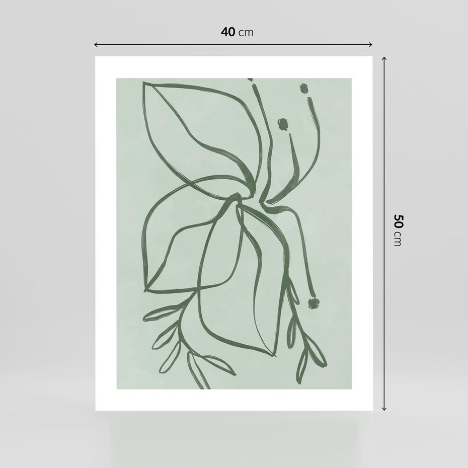 Plakat bez ramy 40x50 - Energetyczne Odrodzenie Natury - abstrakcyjne delikatne zielone linie, podobne do gałęzi kwiatów