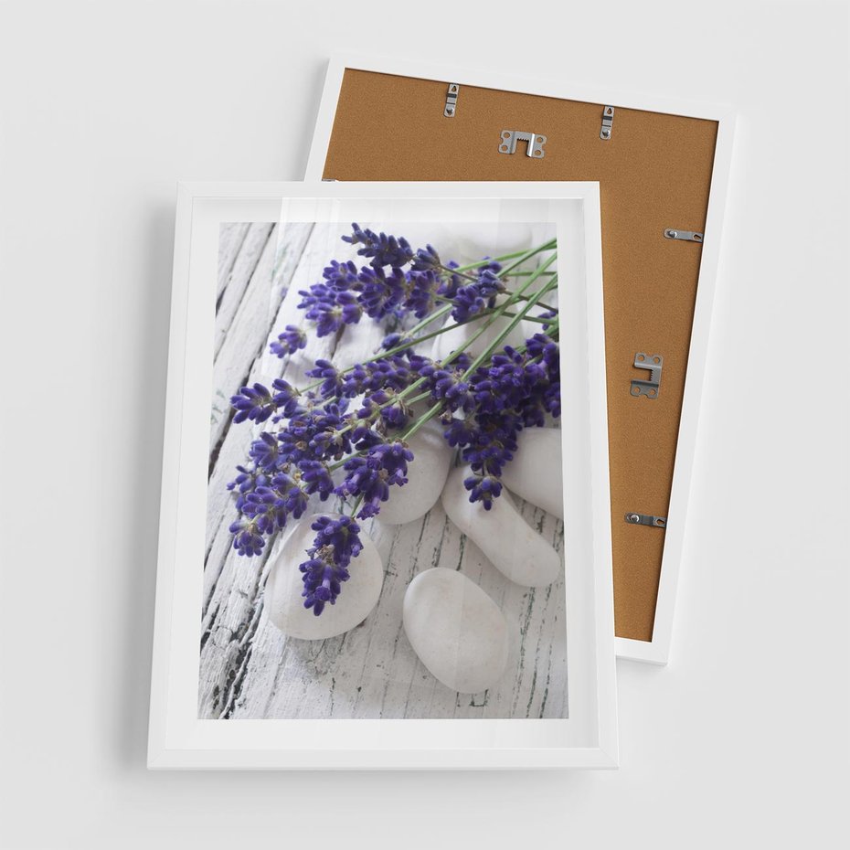 Plakat w ramie 50x70 - relaks z aromatem - lawenda, spa - rama biała