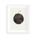 Plakat w ramie 40x50 - Wibracje Kolorów - abstrakcyjna czarna plama, rozsiane pomarańczowe kropki - rama biała