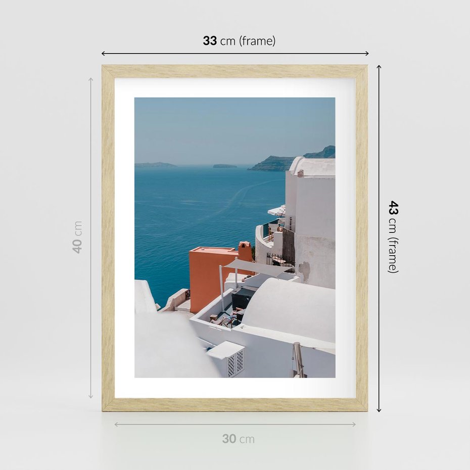 Plakat w ramie 30x40 - Magiczna Wyspa na Twojej Ścianie - Santorini, wyspa - rama drewno