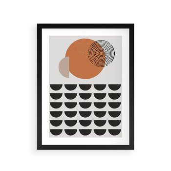 Plakat w ramie 50x70 - Geometryczna Ekspresja - geometryczny graficzny obraz, pomarańczowe koło - rama czarna