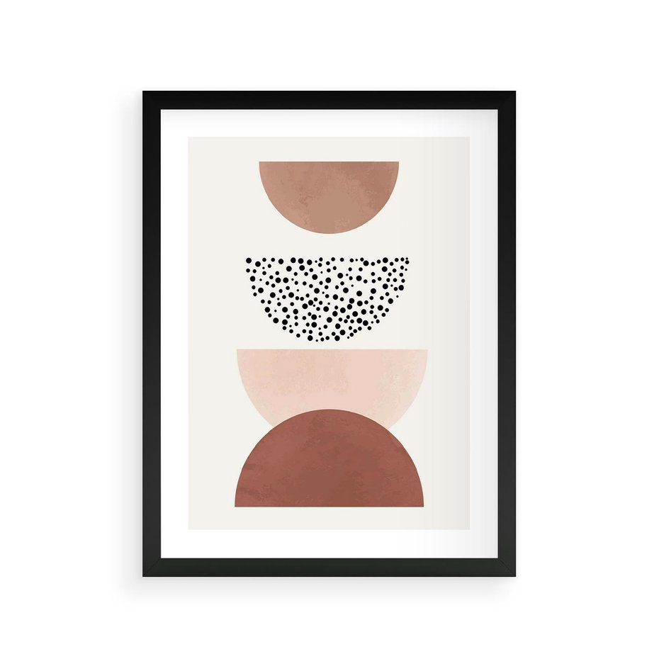 Plakat w ramie 30x40 - Geometryczna Harmonia w Brązach i Beżach - geometryczne kształty, brązy i beże - rama czarna