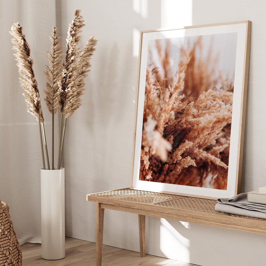 Plakat w ramie 30x40 - Sztuka Suszonych Traw - trawa pampas, suszone trawy - rama drewno