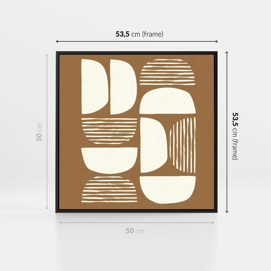 Obraz w ramie 50x50 - Wewnętrzne Spektrum - geometryczne boho kształty na brązowym, karmelowym tle - rama czarna