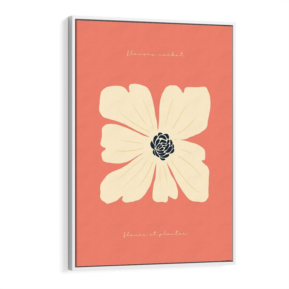 Obraz w ramie 80x120 - Malowane Kolorowe Echa - minimalistyczna grafika, biały kwiat na różowym tle - rama biała