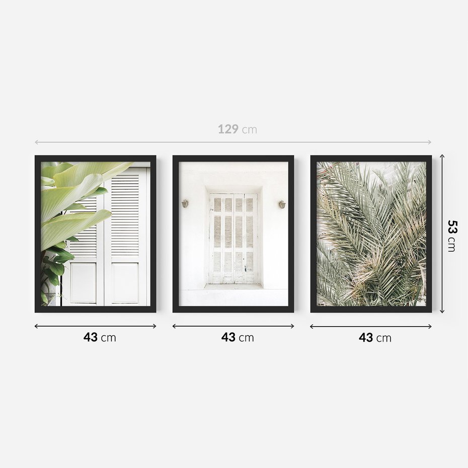 Zestaw obrazy w ramie 40x50 galeria - Okiennica, liście, biały - rama czarna