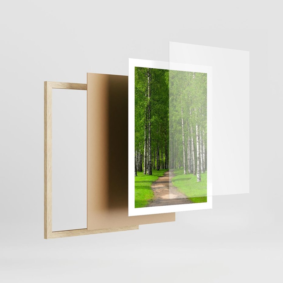 Plakat w ramie 50x70 - Spacer Ścieżką w Urokliwym Lesie - las, ścieżka - rama drewno