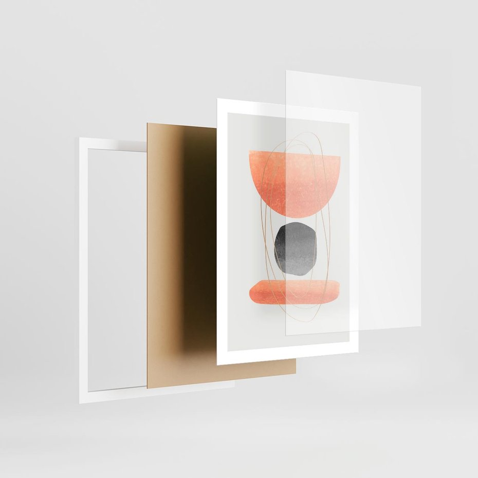 Plakat w ramie 50x70 - Abstrakcyjne Plamy z Złotymi Liniami - abstrakcja, boho plamy - rama biała