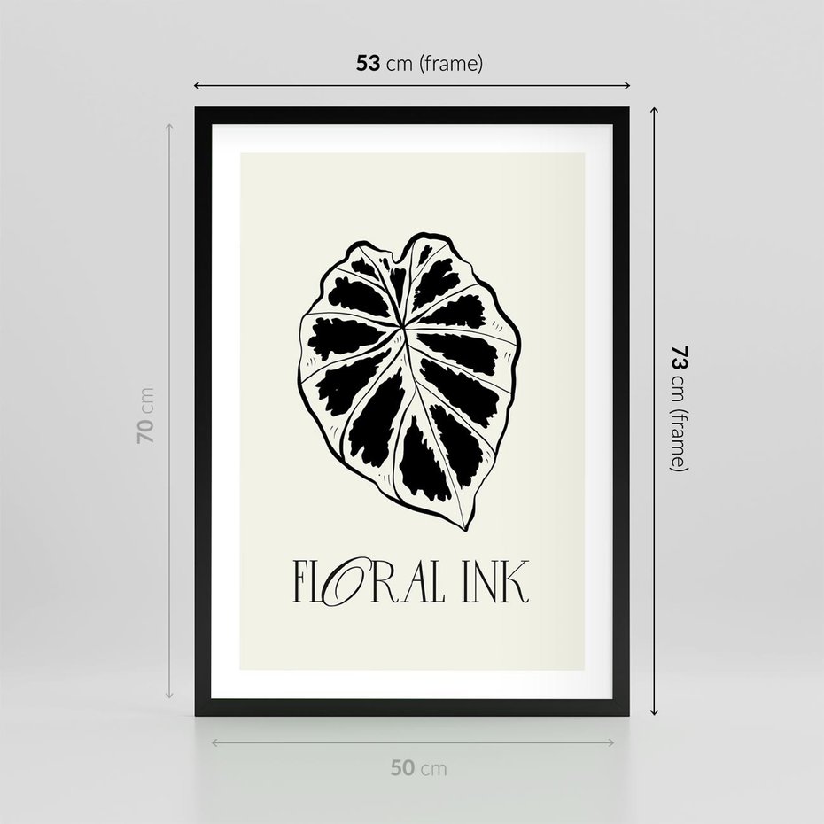 Plakat w ramie 50x70 - Zapisane na liściach wspomnienia - liść, czarny kontur na jasnym tle - rama czarna