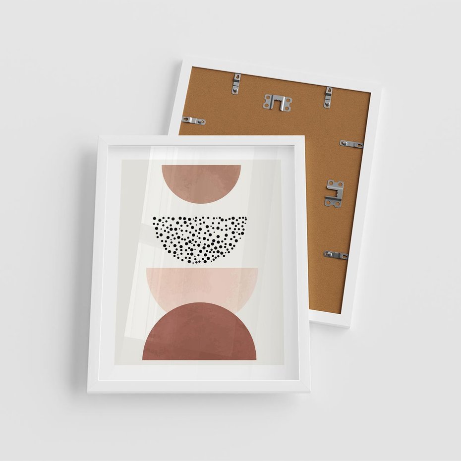 Plakat w ramie 40x50 - Geometryczna Harmonia w Brązach i Beżach - geometryczne kształty, brązy i beże - rama biała