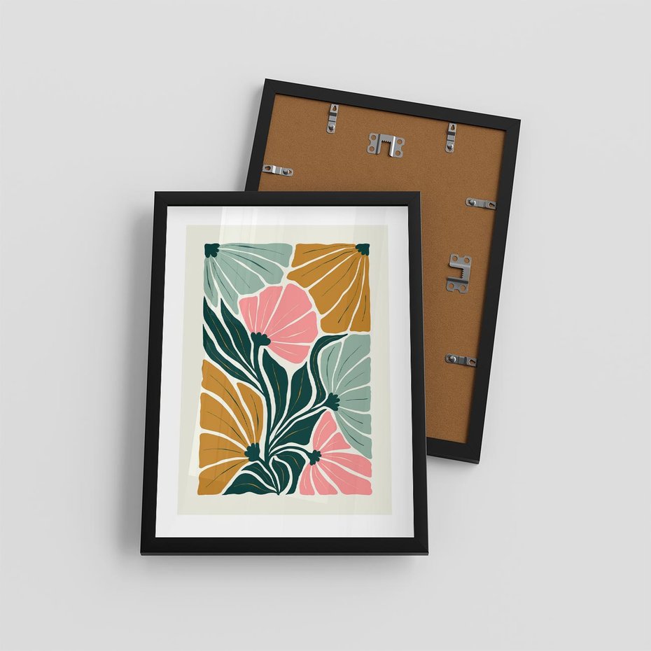 Plakat w ramie 30x40 - Rozplątane Myśli - abstrakcyjna kompozycja, pastelowe kwiaty - rama czarna