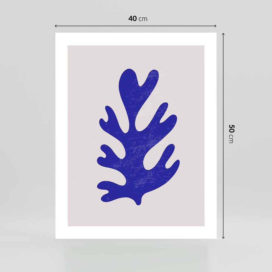 Plakat bez ramy 40x50 - Przenikająca Struktura - boho plakat, niebieski liść w intensywnym kolorze