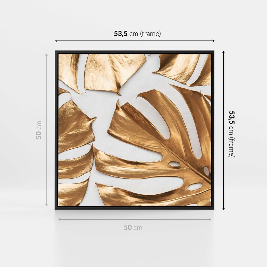 Obraz w ramie 50x50 - Siła Natury - złote, liście - rama czarna