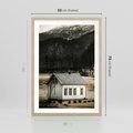 Plakat w ramie 50x70 - Ciepło i Urok Górskiego Domku - domek w górach, sepia - rama drewno