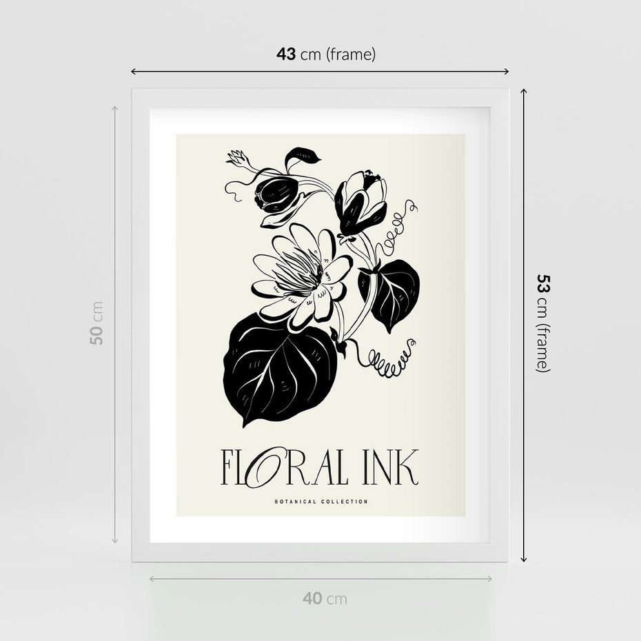 Plakat w ramie 40x50 - Odbicie kwiatowych chwil - kwiaty, typografia - rama biała