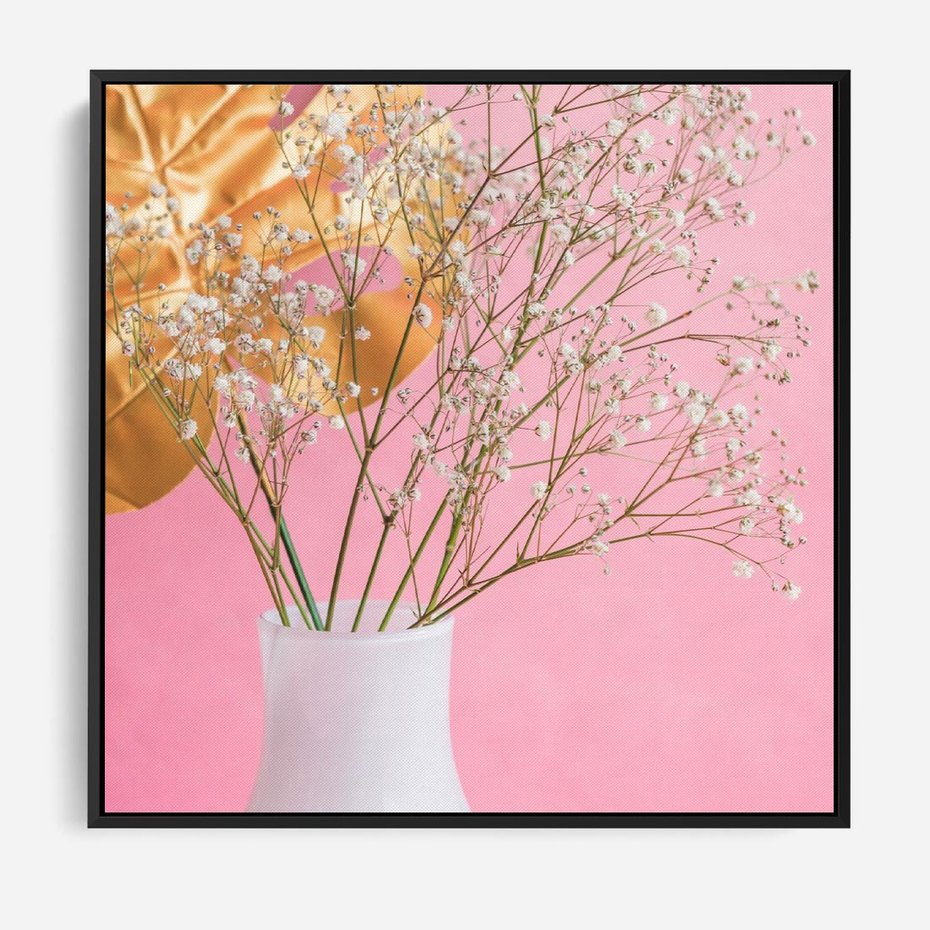 Obraz w ramie 50x50 - Przyjemność Złotej Natury - złote, liście - rama czarna