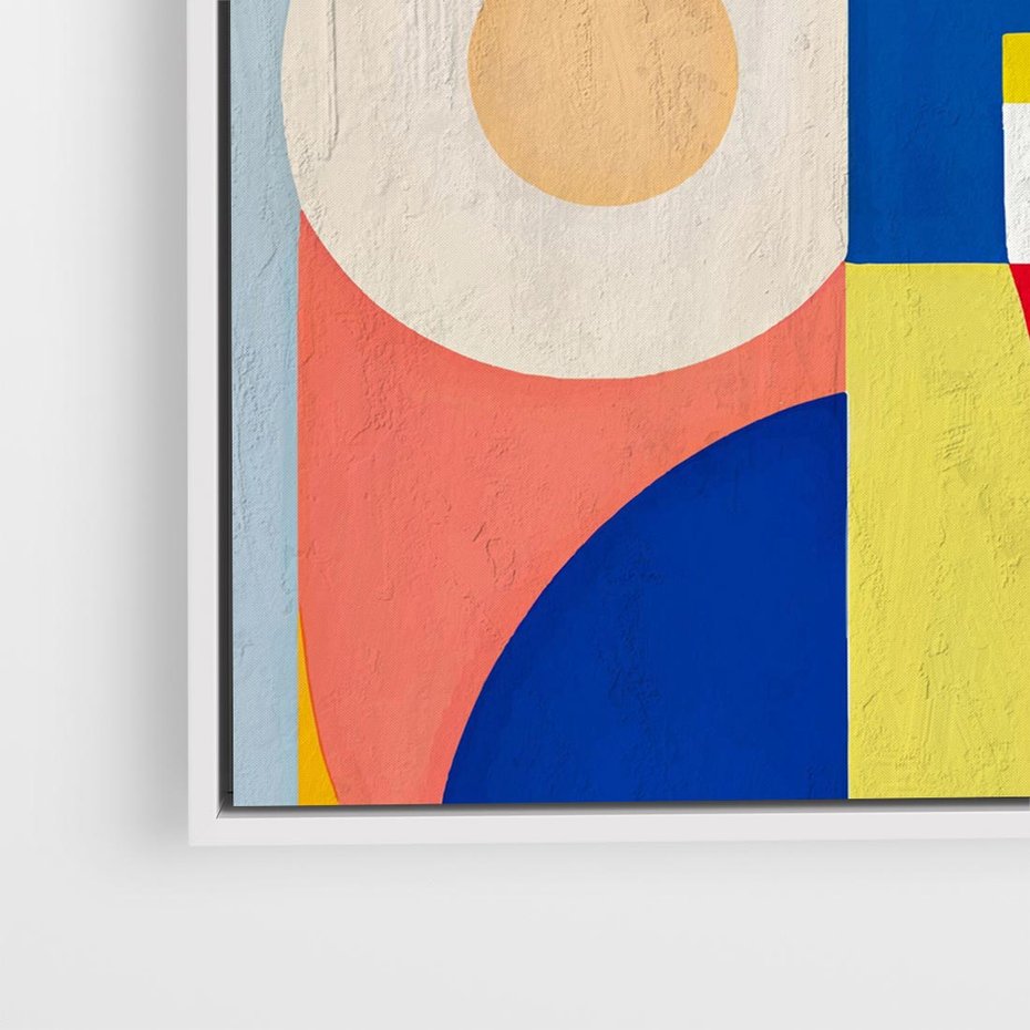 Obraz w ramie 50x50 - Harmonia Kolorowych Impulsów - abstrakcyjne geometryczne kształty, olejny obraz - rama biała