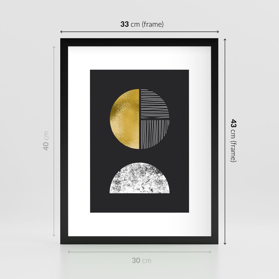 Plakat w ramie 30x40 - Złote Koła i Geometryczne Formy - grafika, modern - rama czarna