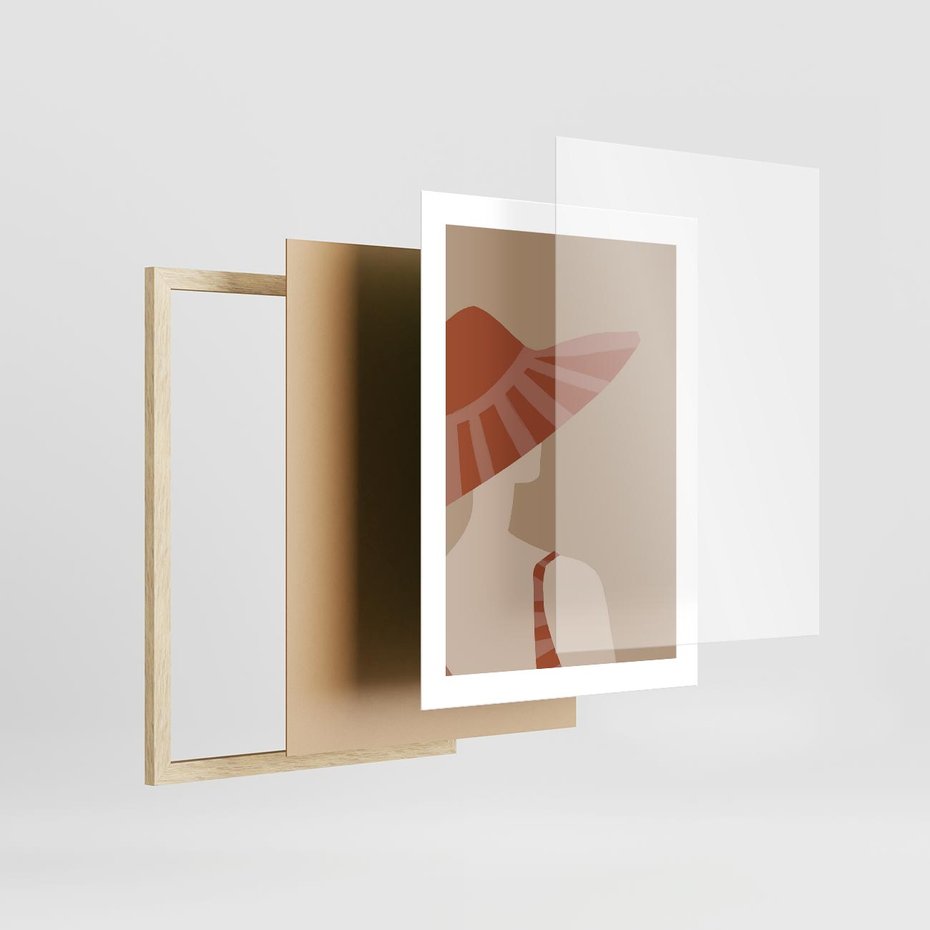 Plakat w ramie 30x40 - Kobiecy Portret - plakat retro, kobieta w kapeluszu - rama drewno