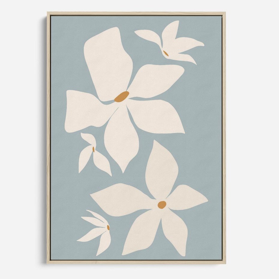 Obraz w ramie 50x70 - Błękit Kwiatów - kwiaty, nowoczesne i minimalistyczne - rama drewno