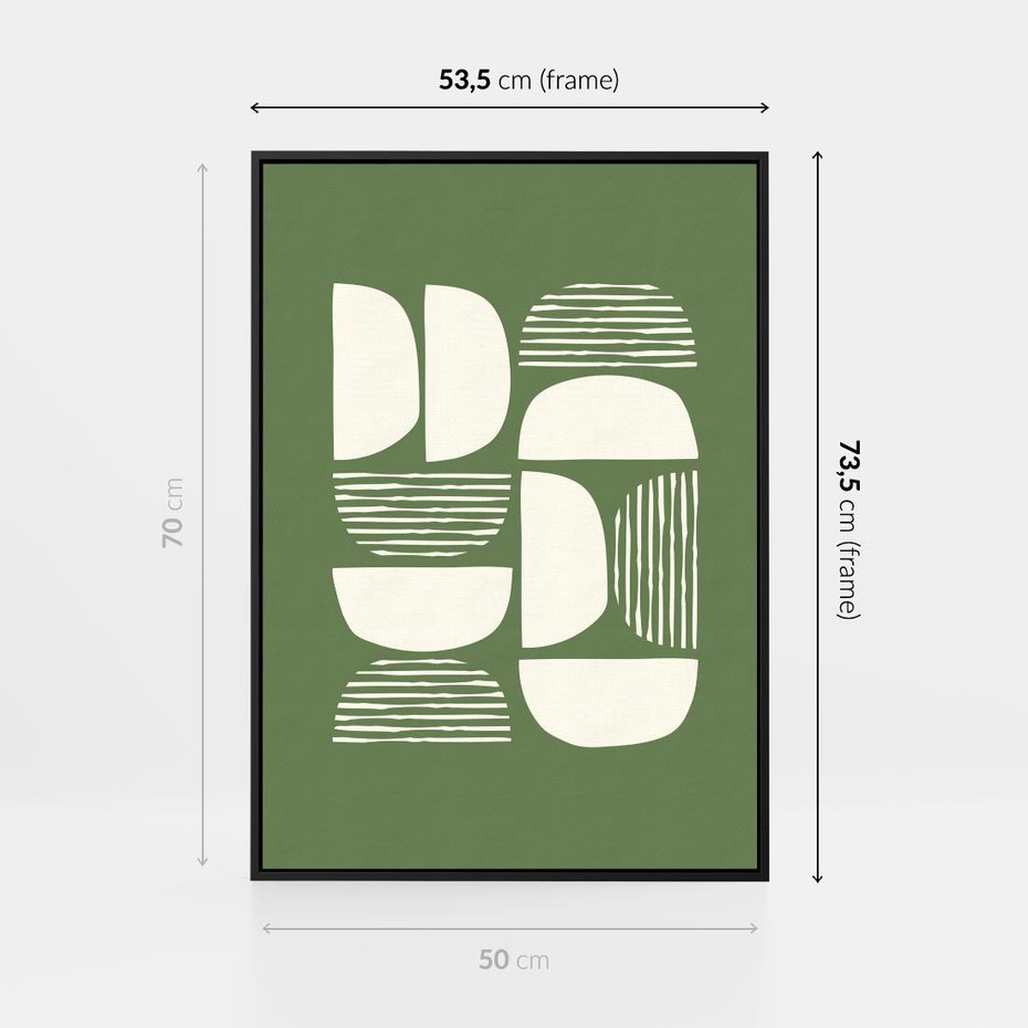 Obraz w ramie 50x70 - Migotliwe Formy - geometryczne boho kształty na brązowym, oliwkowym tle - rama czarna