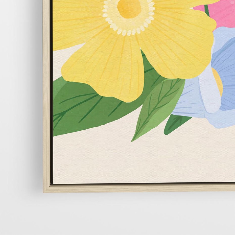 Obraz w ramie 80x80 - Kwiatowy Uśmiech - kwiaty, akwarela - rama drewno