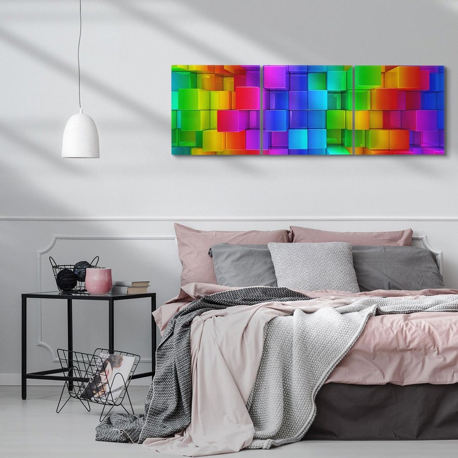 Obraz na płótnie 90x30 - Mozaika Abstrakcji: Trójwymiarowe Kompozycje - abstrakcja, 3d