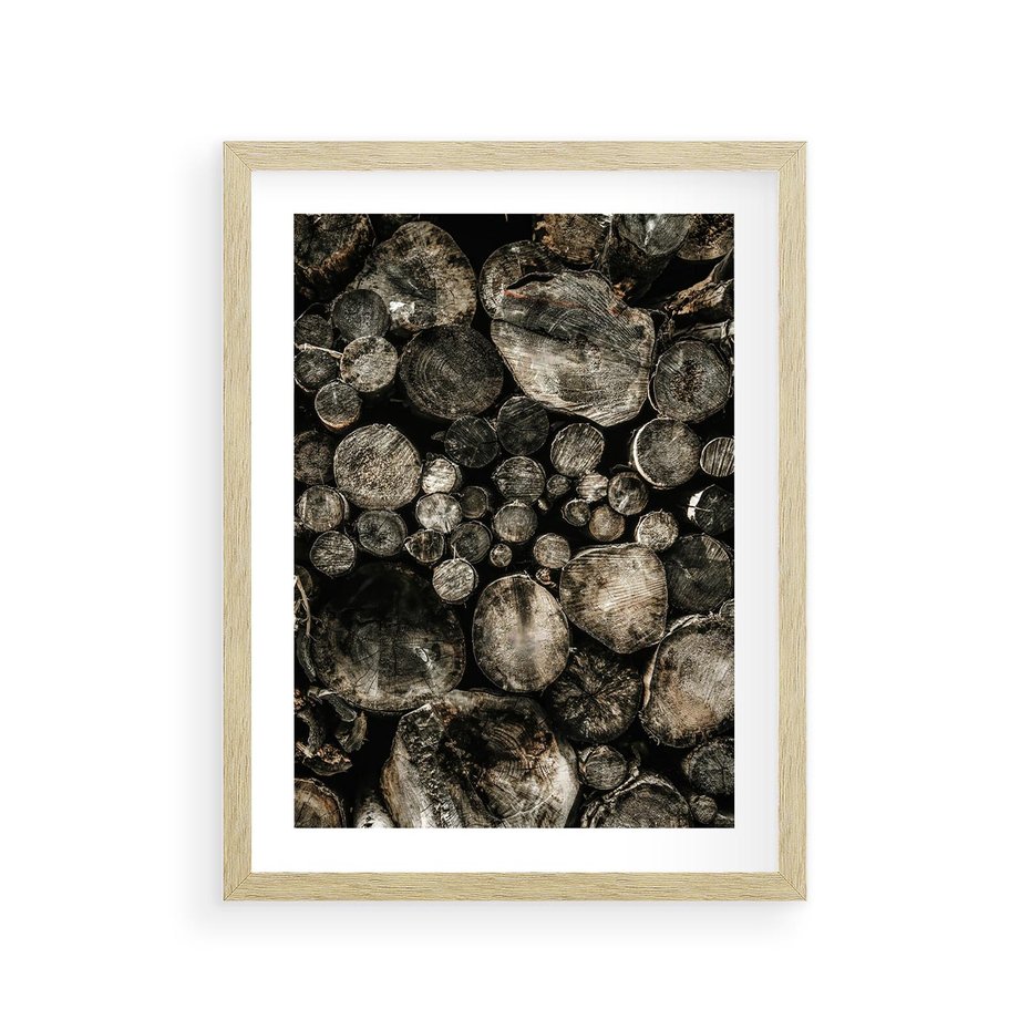 Plakat w ramie 30x40 - Stos Drewna - kłody drewna, pociete drweno - rama drewno