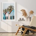 Plakat bez ramy 50x70 - Rajskie Wakacje - domki na plaży, błękitne domki