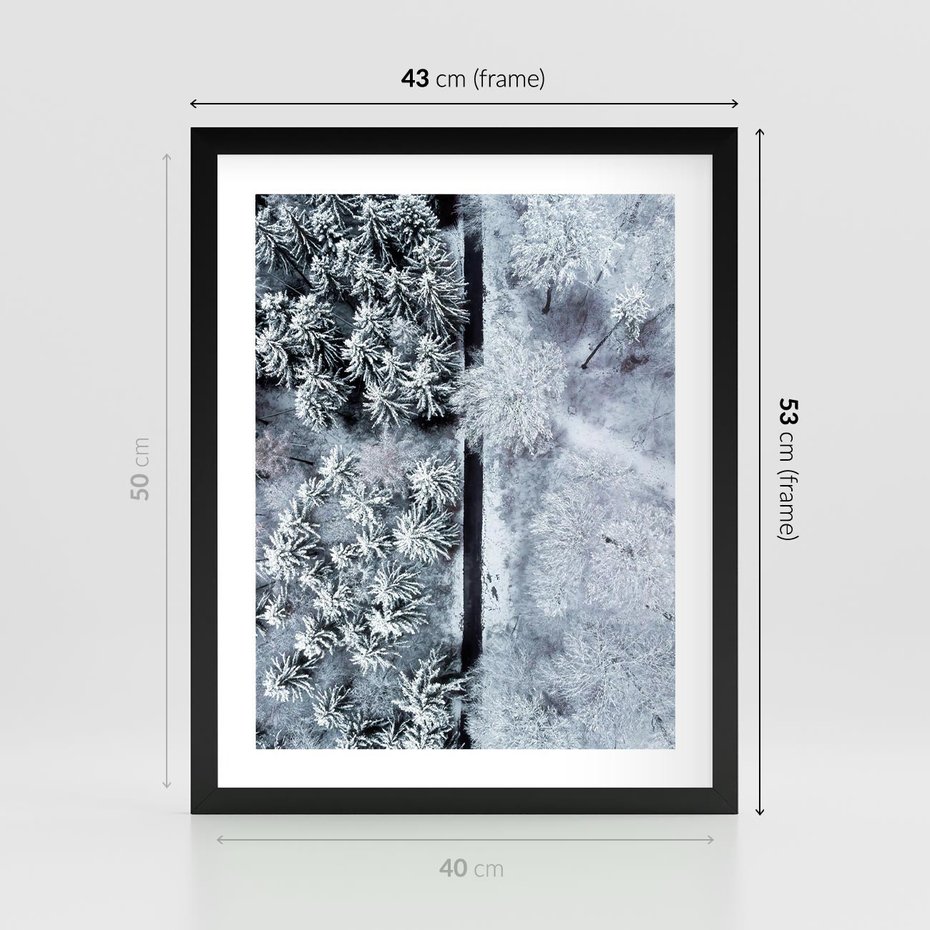 Plakat w ramie 40x50 - Ujęcie Zimowej Szosy - zima, śnieg - rama czarna