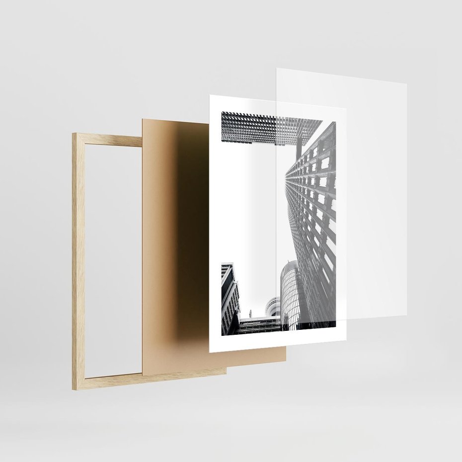 Plakat w ramie 30x40 - Monochromatyczna Sceneria Wieżowców - architektura, wieżowce - rama drewno