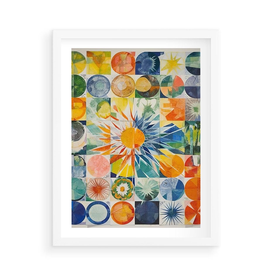 Plakat w ramie 50x70 - Rozkwitające Wzory Abstrakcji - abstrakcyjny obraz, mnogość kolorów - rama biała