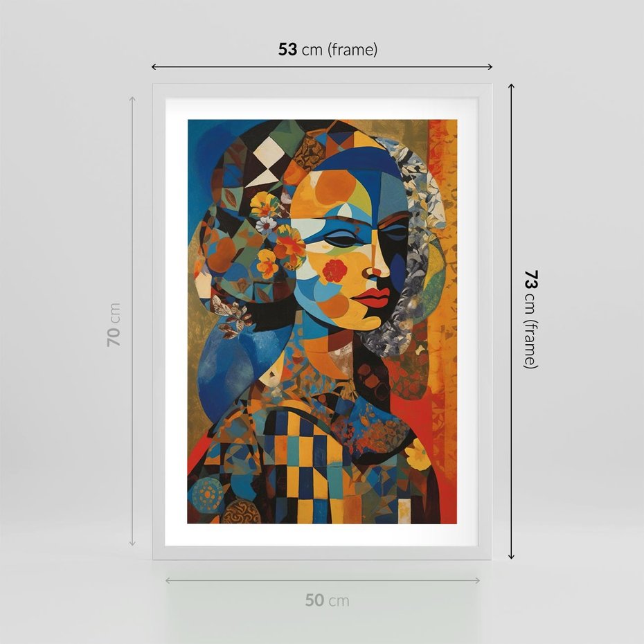 Plakat w ramie 50x70 - Impresje Cichego Szeptu - abstrakcyjny obraz, portret kobiety - rama biała