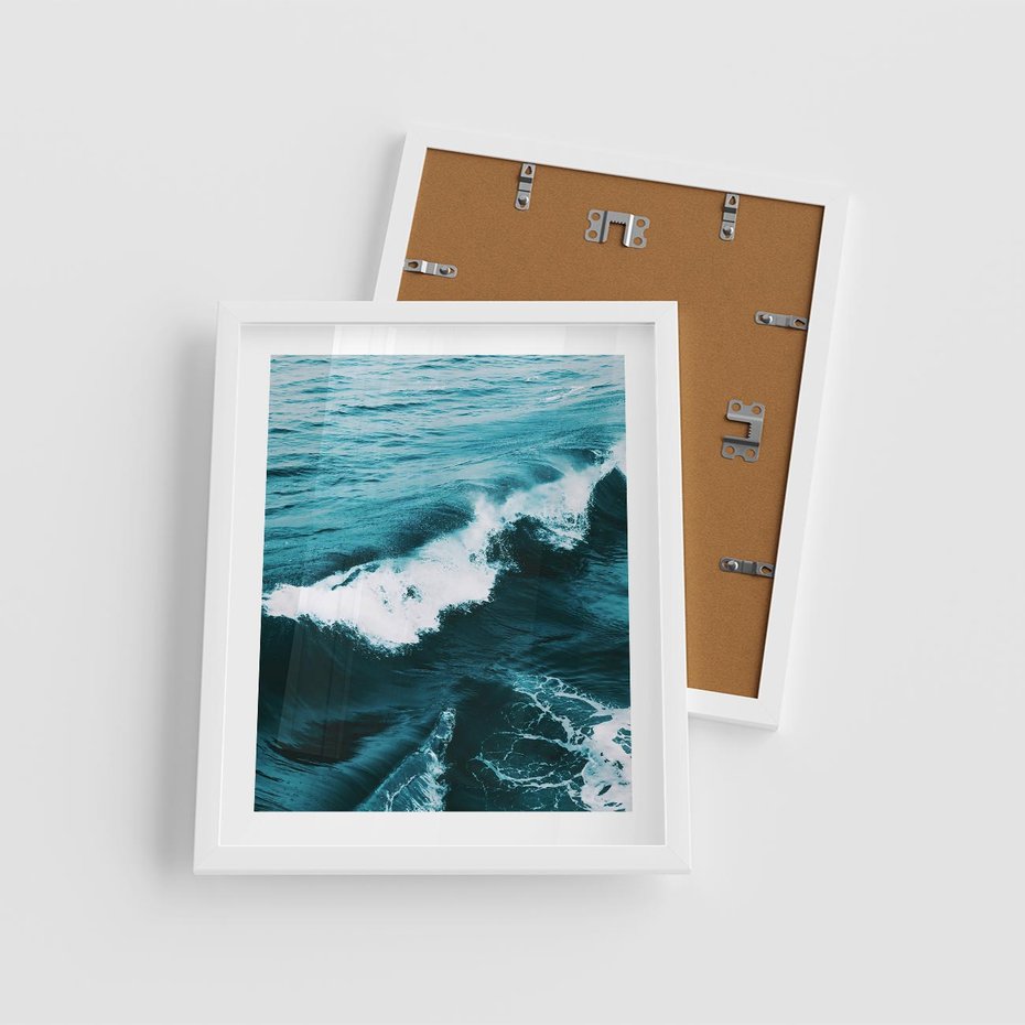 Plakat w ramie 40x50 - Wibracje Oceanu - turkusowy ocean, fale - rama biała
