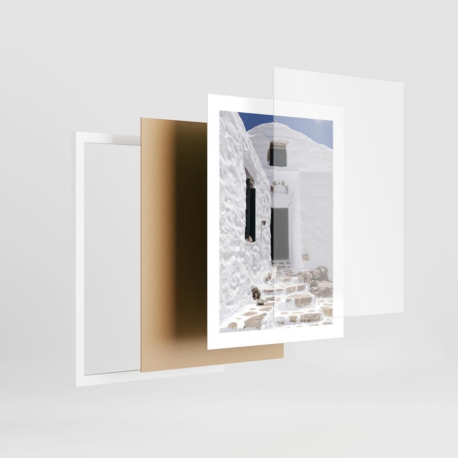 Plakat w ramie 30x40 - Santorini - Grecja błękitem malowana - Santorini, Grecja - rama biała