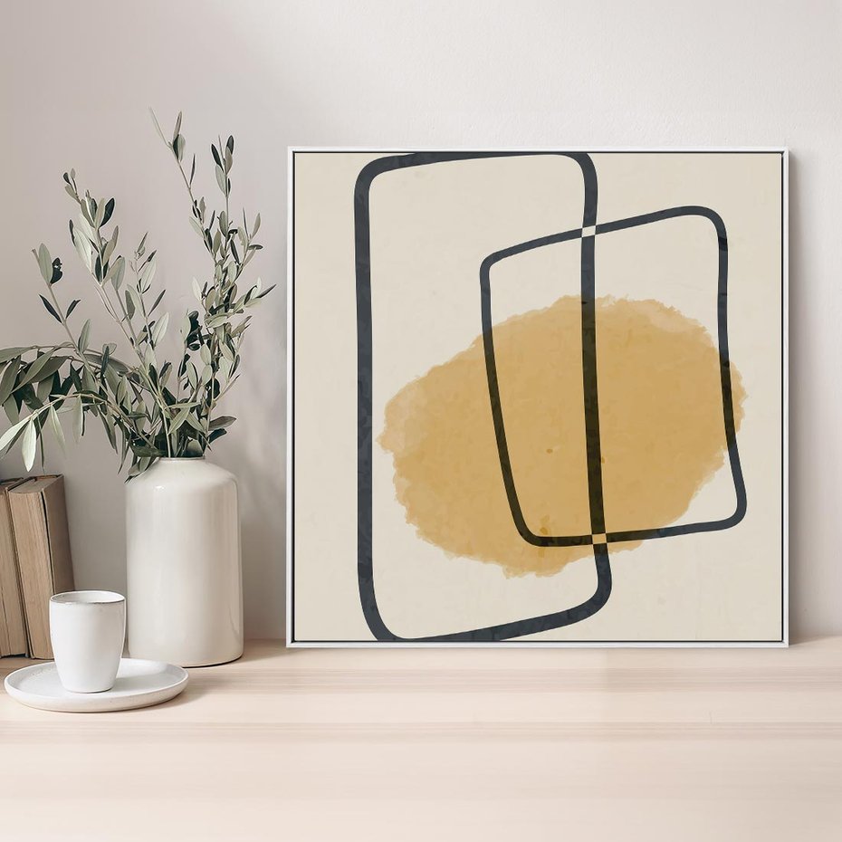 Obraz w ramie 80x80 - Rozkwitające Formy - abstrakcyjne nieregularne kształty, minimalistyczny plakat - rama biała