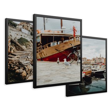 Zestaw obrazy w ramie 50x70 galeria - Morze, wakacje, podróż, łodzie - rama czarna