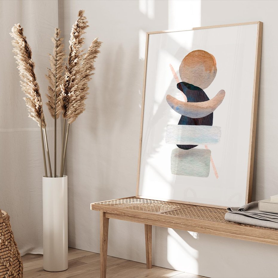 Plakat w ramie 30x40 - Rozkwitające Nowe Wymyślności - abstrakcja, akwarelowe plamy - rama drewno