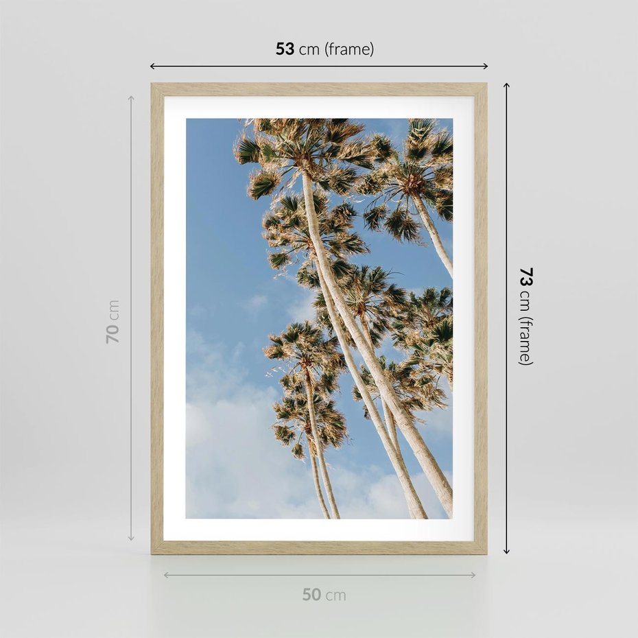 Plakat w ramie 50x70 - Pod Niebem Palmy - palmy na niebieskim niebie - rama drewno