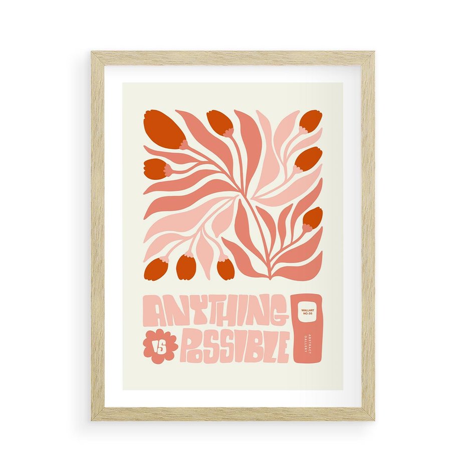 Plakat w ramie 50x70 - Migotliwa Euforia - kompozycja w łososiowym kolorze, kwiaty - rama drewno