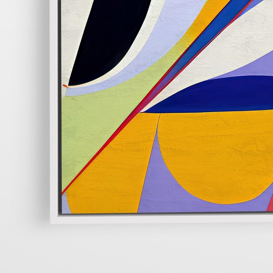 Obraz w ramie 80x80 - Kolorowe Przesunięcia Kształtów - abstrakcyjny obraz olejny, żywe kolory - rama biała