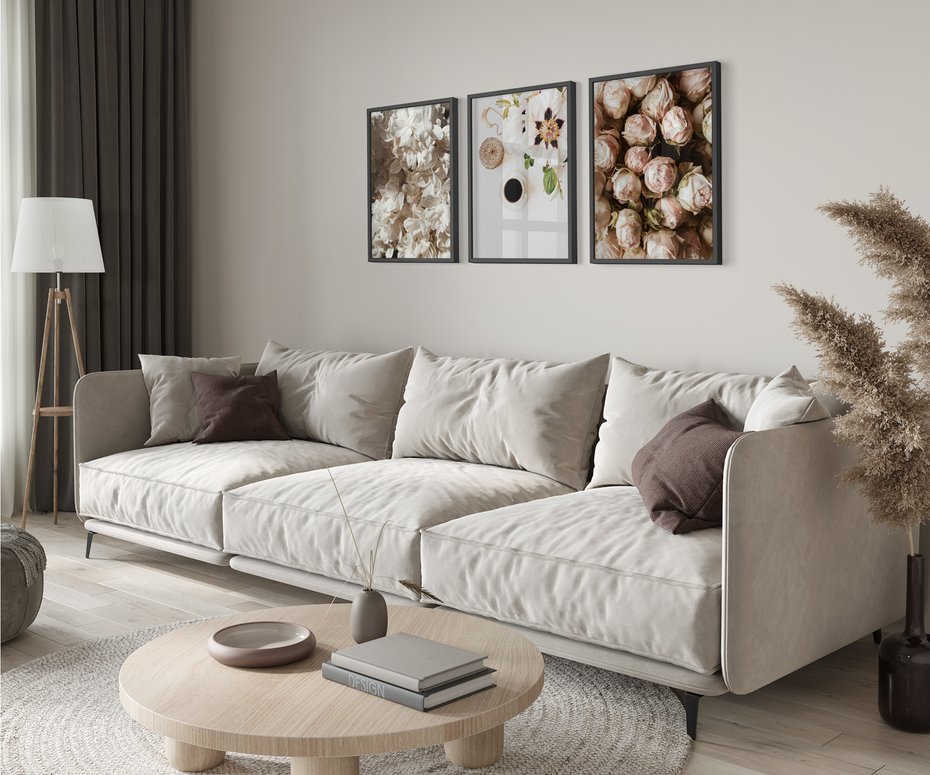 Zestaw obrazy w ramie 30x40 galeria - Kwiaty, róże, kawa - rama czarna