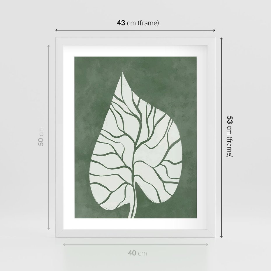 Plakat w ramie 40x50 - Migotliwe Wnętrze Zieleni - zielony plakat, roślinne motywy - rama biała