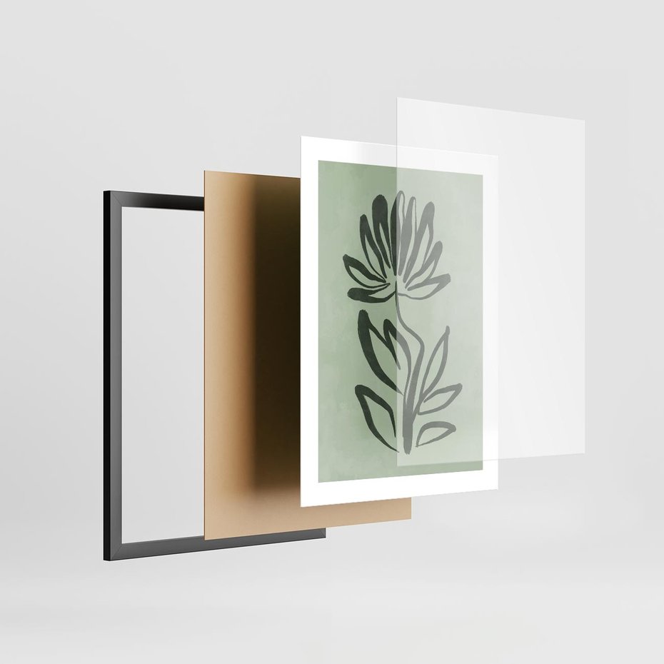 Plakat w ramie 30x40 - Zieleń Wyjątkowego Ukojenia - zielona abstrakcja, zgaszona zieleń - rama czarna