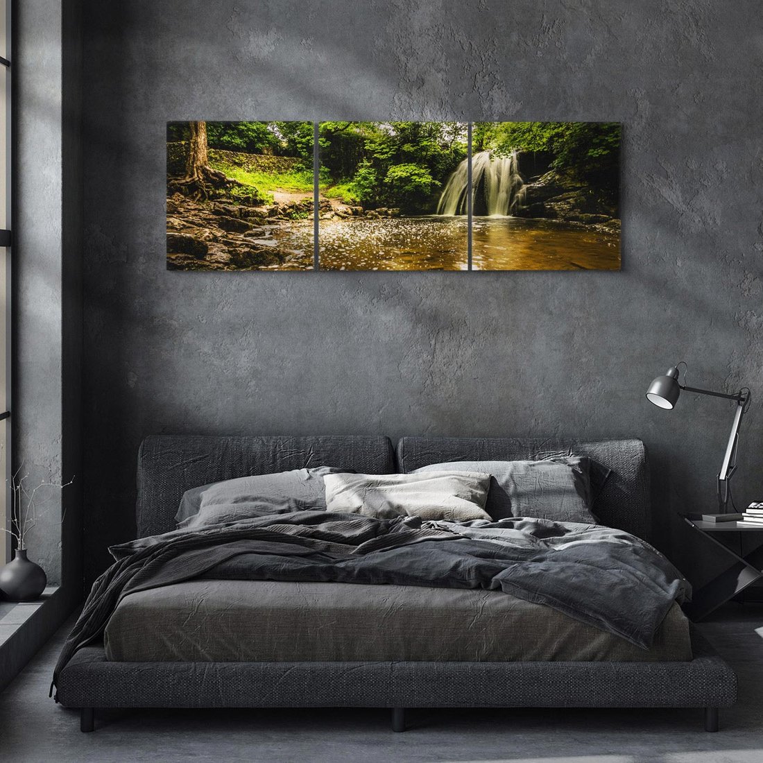 Obraz na płótnie 120x40 - Magia wodospadu w lesie - wodospad, las